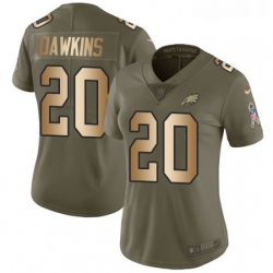 Womens Nike Philadelphia Eagles 20 Brian Dawkins Limited OliveGold 2017 Salute to Service NFL Jersey