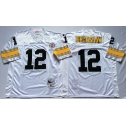 Men Pittsburgh Steelers 12 Terry Bradshaw White M&N Throwback Jersey