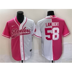 Men Pittsburgh Steelers 58 Jack Lambert White Pink Split Cool Base Stitched Baseball Jersey