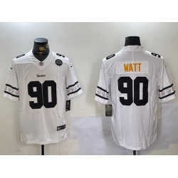 Men Pittsburgh Steelers 90 T J Watt White 2019 Team Logo Cool Edition Stitched Jersey 1