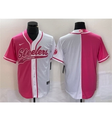 Men Pittsburgh Steelers Blank White Pink Split Cool Base Stitched Baseball Jersey