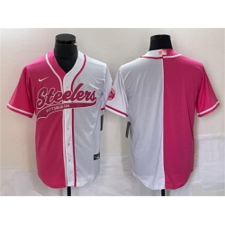 Men Pittsburgh Steelers Blank White Pink Split Cool Base Stitched Baseball Jersey