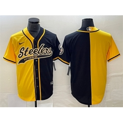 Men Pittsburgh Steelers Blank Yellow Black Split Cool Base Stitched Baseball Jersey