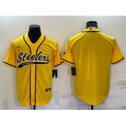 Men Pittsburgh Steelers Blank Yellow With Patch Cool Base Stitched Baseball Jersey