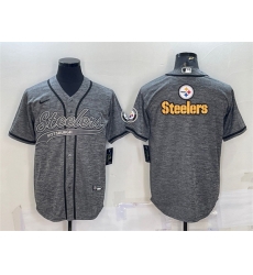 Men Pittsburgh Steelers Grey Team Big Logo With Patch Cool Base Stitched Baseball Jersey