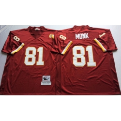 Men Redskins 81 Art Monk Red M&N Throwback Jersey