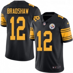 Mens Nike Pittsburgh Steelers 12 Terry Bradshaw Limited Black Rush Vapor Untouchable NFL Jersey