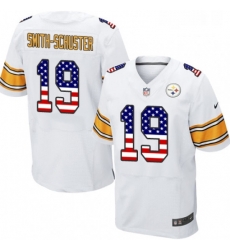 Mens Nike Pittsburgh Steelers 19 JuJu Smith Schuster Elite White Road USA Flag Fashion NFL Jersey