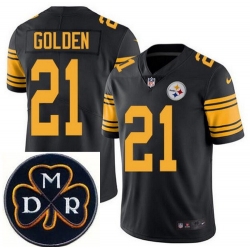 Men's Nike Pittsburgh Steelers #21 Robert Golden Elite Black Rush NFL MDR Dan Rooney Patch Jersey