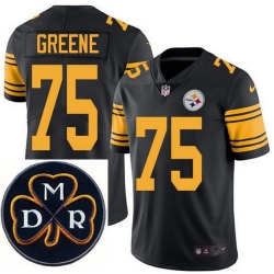 Men's Nike Pittsburgh Steelers #75 Joe Greene Elite Black Rush NFL MDR Dan Rooney Patch Jersey