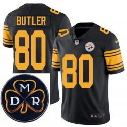 Men's Nike Pittsburgh Steelers #80 Jack Butler Elite Black Rush NFL MDR Dan Rooney Patch Jersey