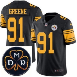 Men's Nike Pittsburgh Steelers #91 Kevin Greene Elite Black Rush NFL MDR Dan Rooney Patch Jersey