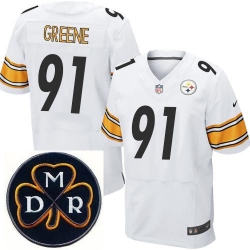 Men's Nike Pittsburgh Steelers #91 Kevin Greene White Stitched NFL Elite MDR Dan Rooney Patch Jersey