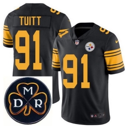 Men's Nike Pittsburgh Steelers #91 Stephon Tuitt Elite Black Rush NFL MDR Dan Rooney Patch Jersey