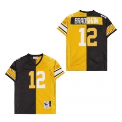 Men's Pittsburgh Steelers Terry Bradshaw #12 Gold Black Split Stitched NFL Football Jersey