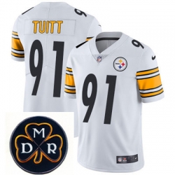 Nike Steelers #91 Stephon Tuitt White Mens NFL Vapor Untouchable Limited Stitched With MDR Dan Rooney Patch Jersey