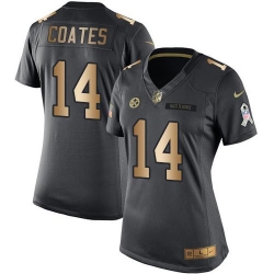 Nike Steelers #14 Sammie Coates Black Womens Stitched NFL Limited Gold Salute to Service Jersey