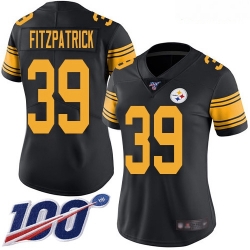 Steelers #39 Minkah Fitzpatrick Black Women Stitched Football Limited Rush 100th Season Jersey