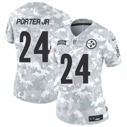 Women Pittsburgh Steelers 24 Joey Porter Jr  2024 F U S E Arctic Camo Salute To Service Limited Stitched Football Jersey