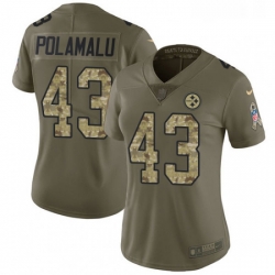 Womens Nike Pittsburgh Steelers 43 Troy Polamalu Limited OliveCamo 2017 Salute to Service NFL Jersey