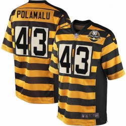 Youth Nike Pittsburgh Steelers 43 Troy Polamalu Elite YellowBlack Alternate 80TH Anniversary Throwback NFL Jersey