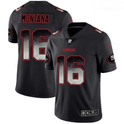 49ers 16 Joe Montana Black Men Stitched Football Vapor Untouchable Limited Smoke Fashion Jersey