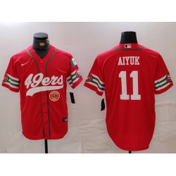 Men San Francisco 49ers 11 Brandon Aiyuk Red With Patch Cool Base Stitched Baseball Jersey 2