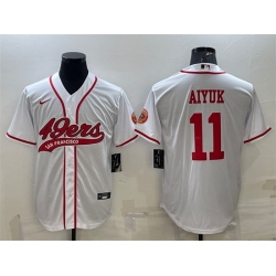 Men San Francisco 49ers 11 Brandon Aiyuk White With Patch Cool Base Stitched Baseball Jersey