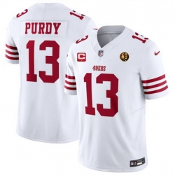 Men San Francisco 49ers 13 Brock Purdy White 2023 F U S E  With 1 Star C Patch And John Madden Patch Vapor Limited Stitched Football Jersey