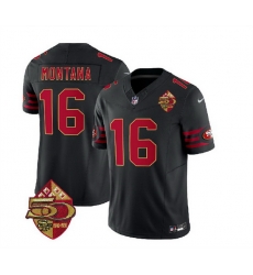 Men San Francisco 49ers 16 Joe Montana Black 2023 F U S E  50th Patch Vapor Limited Stitched Football Jersey