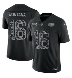 Men San Francisco 49ers 16 Joe Montana Black F U S E 2026 Salute to Service Limited Stitched Football Jersey Men San Francisco 49ers 16 Joe Montana Black F U S E 2026 Salute to Service Limited Stitched Football Jersey