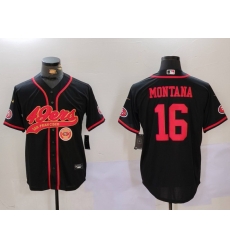 Men San Francisco 49ers  16 Joe Montana Black With Patch Cool Base Stitched Baseball Jersey 5