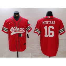 Men San Francisco 49ers 16 Joe Montana Red With Patch Cool Base Stitched Baseball Jersey 1