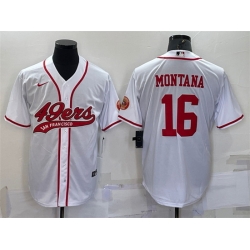 Men San Francisco 49ers 16 Joe Montana White With Patch Cool Base Stitched Baseball Jersey