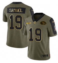 Men San Francisco 49ers 19 Deebo Samuel 2021 Olive Camo Salute To Service Golden Limited Stitched Jersey