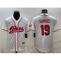 Men San Francisco 49ers 19 Deebo Samuel New White With Patch Cool Base Stitched Baseball Jersey