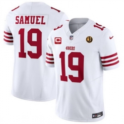 Men San Francisco 49ers 19 Deebo Samuel White 2023 F U S E  With 1 Star C Patch And John Madden Patch Vapor Limited Stitched Football Jersey