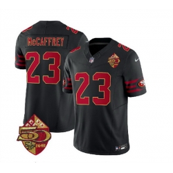 Men San Francisco 49ers 23 Christian McCaffrey Black 2023 F U S E  50th Patch Throwback Stitched Football Jersey