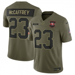 Men San Francisco 49ers 23 Christian McCaffrey Olive 2025 Salute to Service Limited Stitched Football Jersey