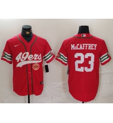 Men San Francisco 49ers 23 Christian McCaffrey Red With Patch Cool Base Stitched Baseball Jersey 1