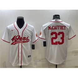 Men San Francisco 49ers 23 Christian McCaffrey White With Patch Cool Base Stitched Baseball Jersey