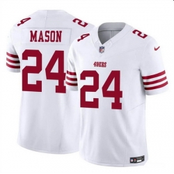 Men San Francisco 49ers 24 Jordan Mason White 2023 F U S E  Stitched Football Jersey