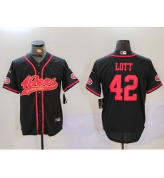 Men San Francisco 49ers 42 Ronnie Lott Black With Patch Cool Base Stitched Baseball Jersey 3