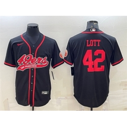 Men San Francisco 49ers 42 Ronnie Lott Black With Patch Cool Base Stitched Baseball JerseyS