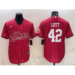 Men San Francisco 49ers 42 Ronnie Lott Red With Patch Cool Base Stitched Baseball Jersey