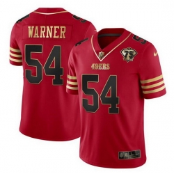 Men San Francisco 49ers 54 Fred Warner Red Gold With 75th Anniversary Patch Stitched Jersey