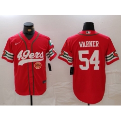 Men San Francisco 49ers 54 Fred Warner Red With Patch Cool Base Stitched Baseball Jersey 3