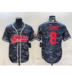 Men San Francisco 49ers 8 Steve Young Grey Red Camo With Patch Cool Base Stitched Baseball Jersey