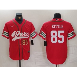 Men San Francisco 49ers 85 George Kittle Red With Patch Cool Base Stitched Baseball Jersey 3