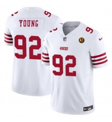 Men San Francisco 49ers 92 Chase Young White 2023 F U S E  With John Madden Patch Vapor Limited Stitched Football Jersey